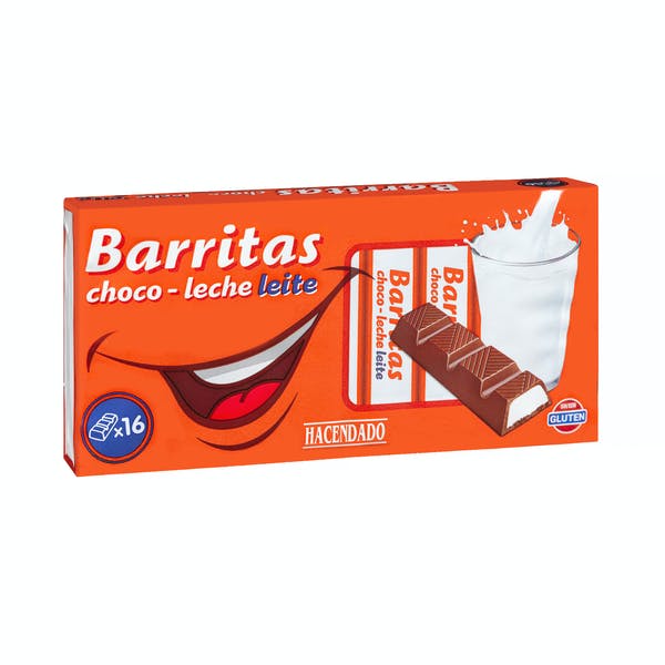 Barritas de chocolate con leche Hacendado rellenas de leche Mercadona