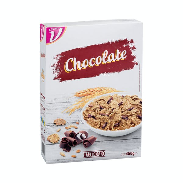 Cereales copos de arroz y trigo integral Hacendado con chocolate Mercadona