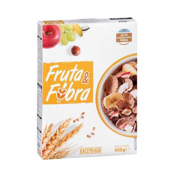 Cereales copos de trigo integral Fruta & Fibra Hacendado Mercadona