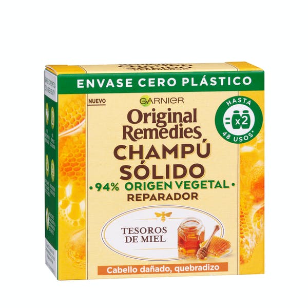 Champú sólido Tesoros de Miel Garnier cabello dañanado y quebradizo Mercadona