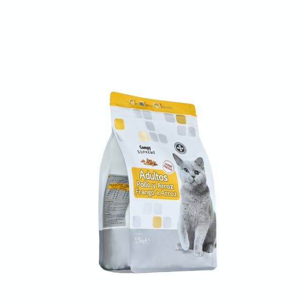 Comida gato adulto Supreme Compy con pollo y arroz Mercadona