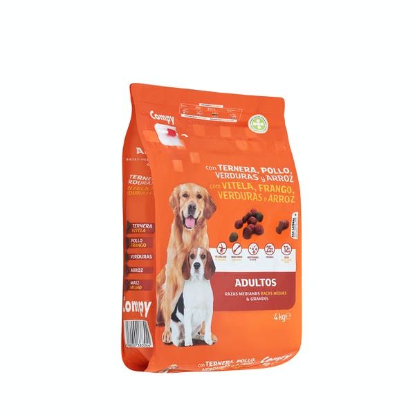 Comida perro adulto Compy con ternera, pollo, verduras y arroz Mercadona