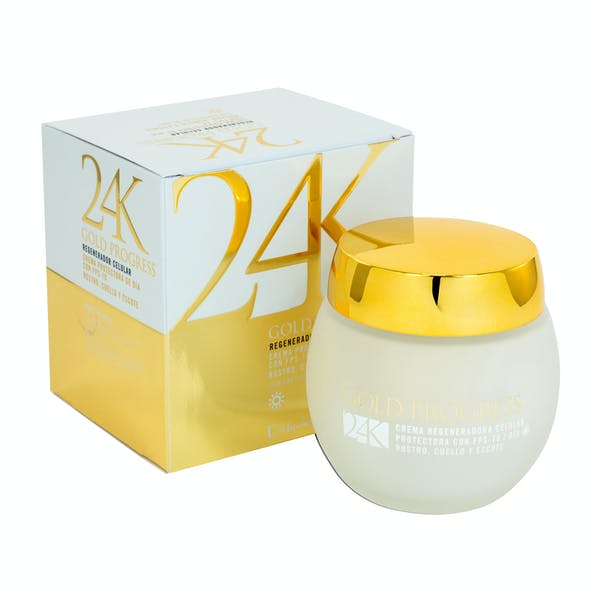 Crema facial día 24K Gold progress Deliplus protectora FPS 10 rostro, cuello y escote Mercadona