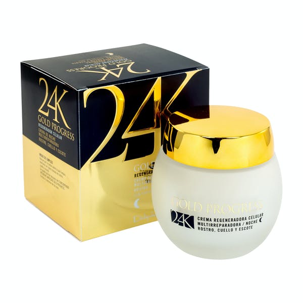 Crema facial noche 24K Gold progress Deliplus multirreparadora rostro, cuello y escote Mercadona