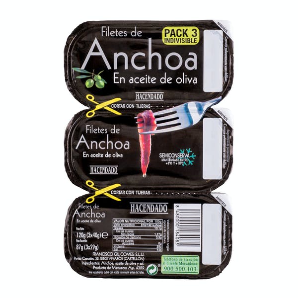 Filetes de anchoa en aceite de oliva Hacendado Mercadona