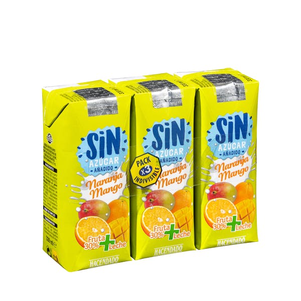 Fruta + leche naranja y mango Hacendado sin azúcares añadidos Mercadona
