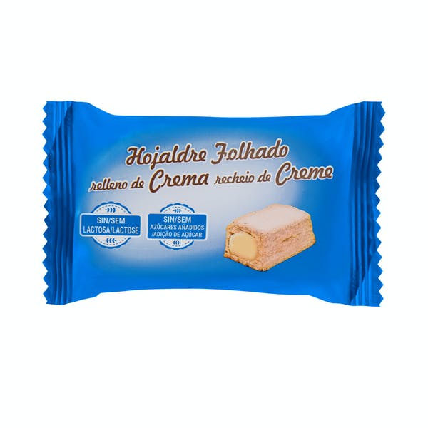 Hojaldre relleno de crema Hacendado sin azúcar añadido y sin lactosa Mercadona