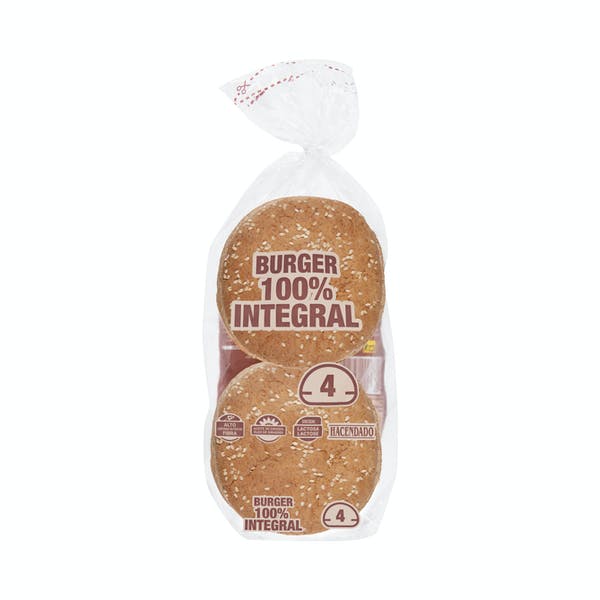 Pan de hamburguesa 100% integral Hacendado Mercadona