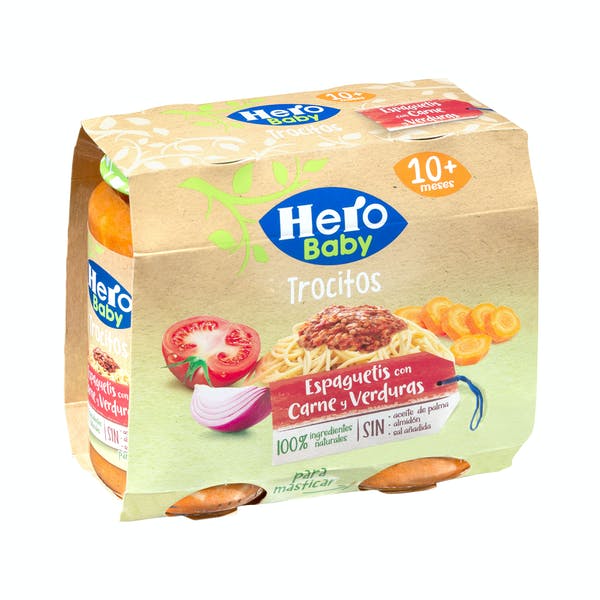 Papilla espaguetis con carne y verduritas Hero baby +12 meses sin triturar Mercadona