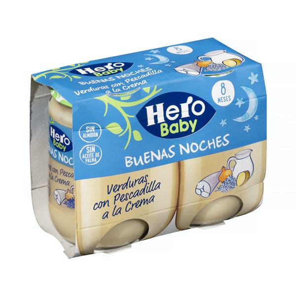 Papilla verduritas con pescadilla a la crema Hero baby buenas noches +8 meses Mercadona