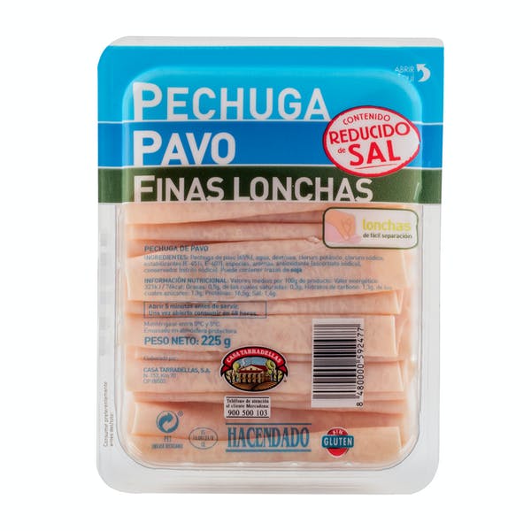 Pechuga de pavo bajo en sal Hacendado finas lonchas Mercadona