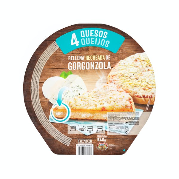 Pizza 4 quesos rellena de gorgonzola Hacendado ultracongelada Mercadona