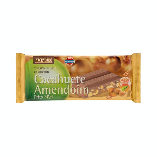 Turrón de chocolate y cacahuete frito con miel Hacendado Mercadona