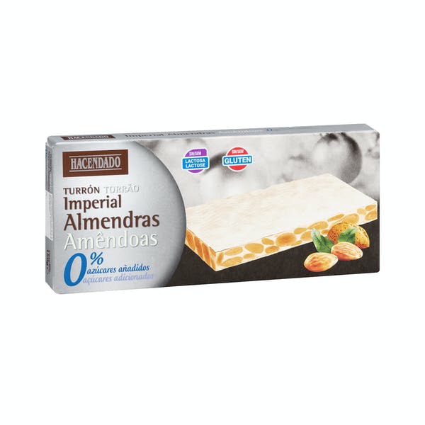 Turrón imperial con almendras Hacendado 0% sin azúcares añadidos Mercadona